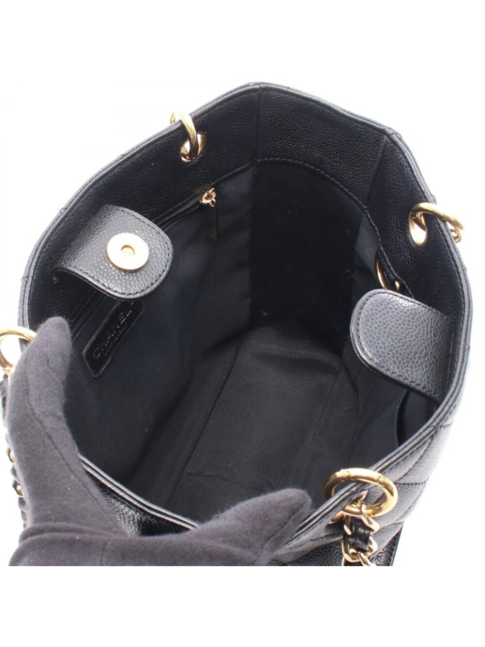 ★SOLD★ Chanel Tote Quilted Petite Shopping PST Black Caviar Leather Chain - Picture 3 of 9